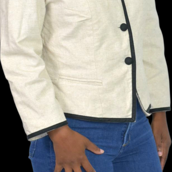 Vintage Althuser Linen Blend Blazer Jacket Beige Crop Tailored Shoulder Pads 10 - Picture 5 of 16